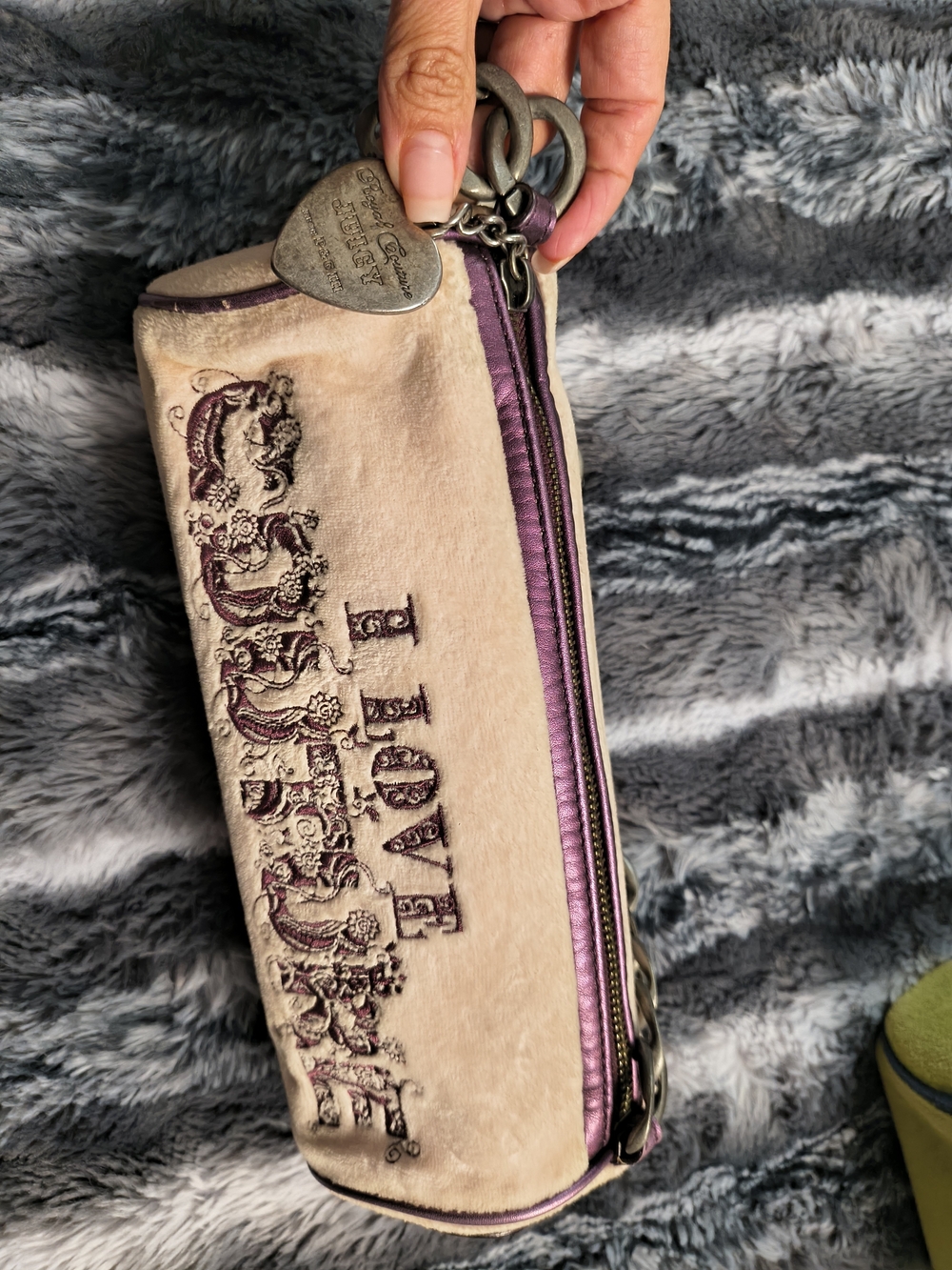 Juicy Couture I Love Couture Embroidered Beige and Purple Shoulder Bag - Picture 4 of 7